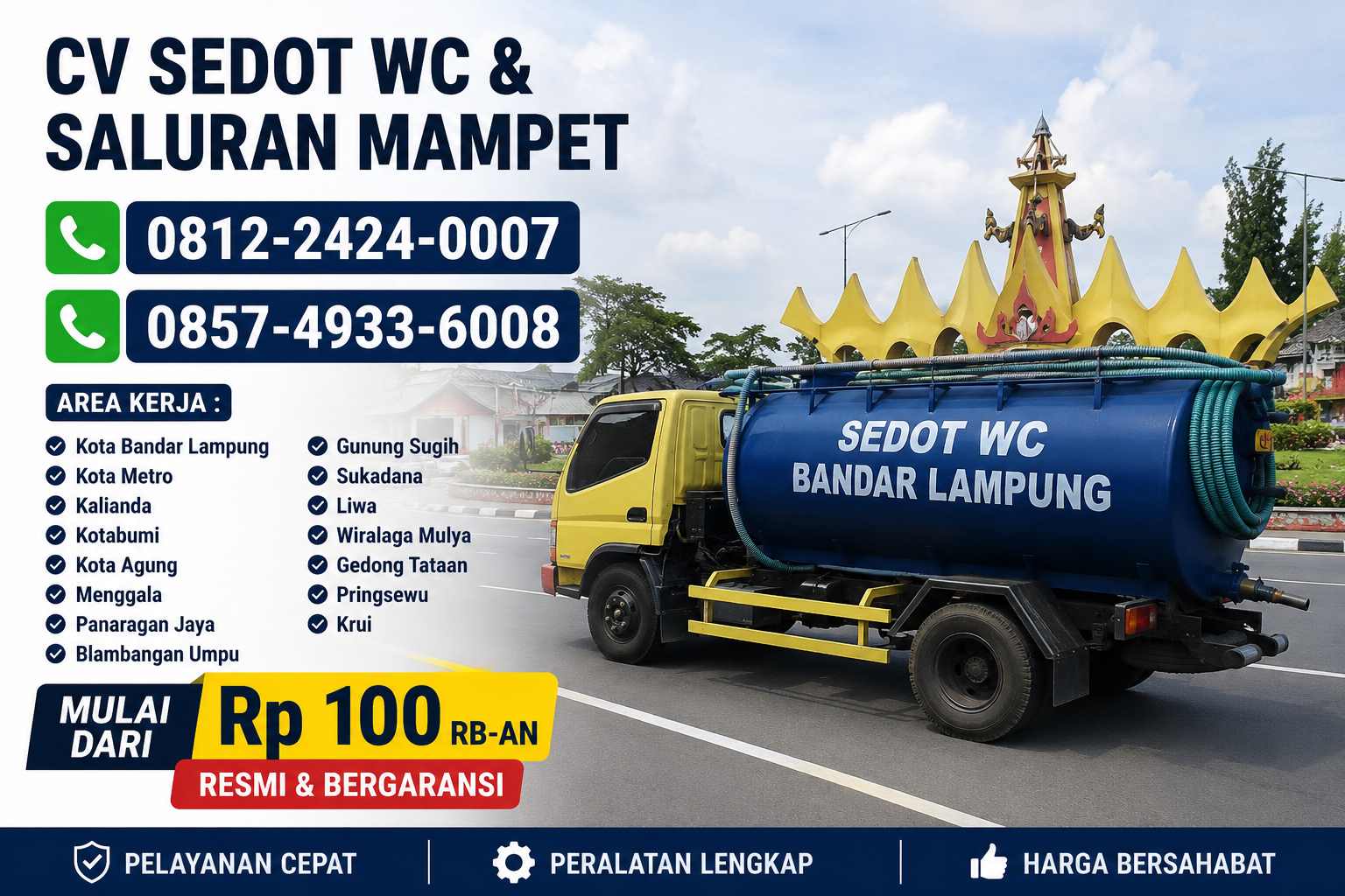Sedot WC Bandar Lampung 0812-2424-0007 Mulai dari Rp 100rb-an (Resmi & Bergaransi)